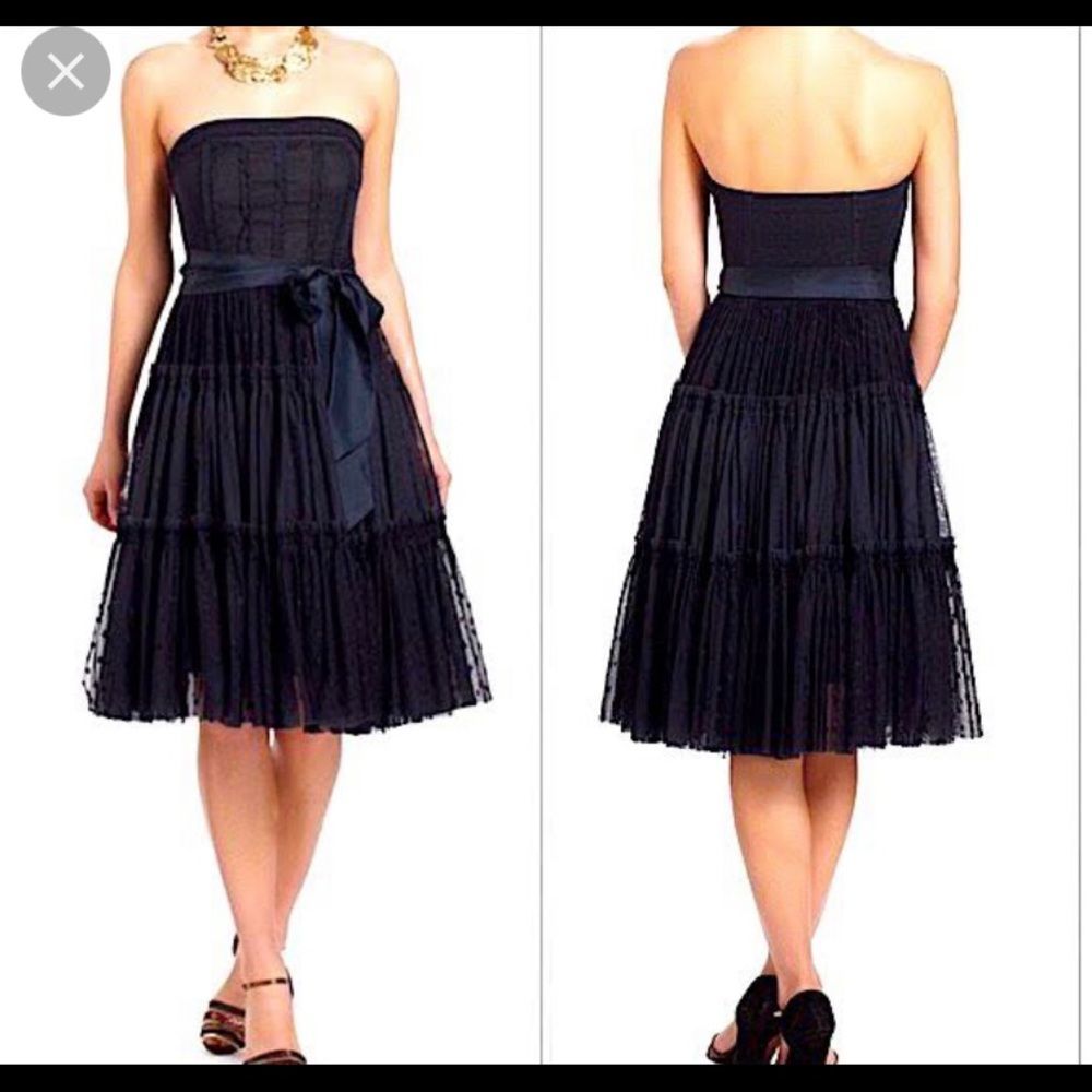 Anthropologie Moulinette Soeurs strapless black tulle fit to flare dress size 2P